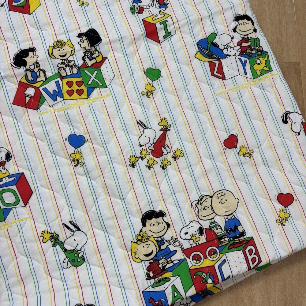 VTG 80`s SNOOPY Peanuts Diaper Stacker  Quilted Fabric PANEL By F.C.I. 44" X 58"